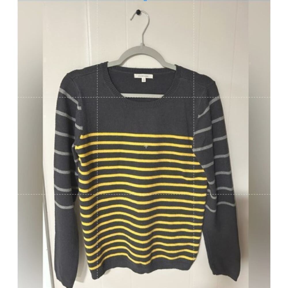 41 Hawthorn Striped crew neck sweater. yellow on gray.